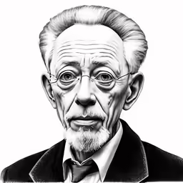 a drawing of an older man wearing glasses