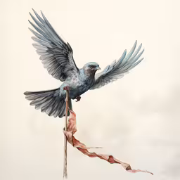 the bird is getting ready to fly off the pole,a bird is flying with its wings wide open