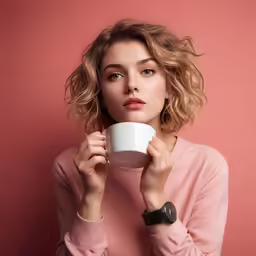 a beautiful young woman drinking out of a cup