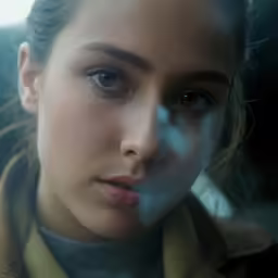 a girl looks intently at the camera