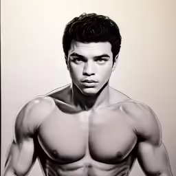 the male nude man in black and white has no shirt on