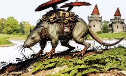 a horse and a rodent in the middle of a field