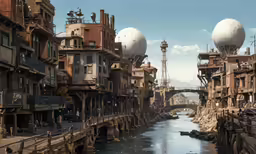 there is a city on a river and lots of buildings