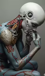 3d illustration of a sci - fior with an artificial head and arm