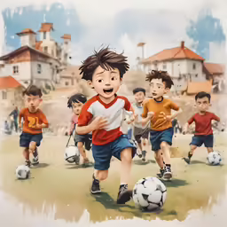 children playing soccer on a field outside