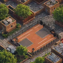 an aerial photo of an outdoor tennis court