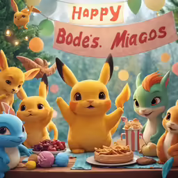 a group of stuffed toys sitting around a table
