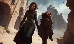 an animated image of a female character and her horse