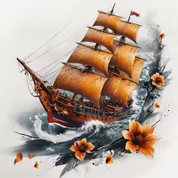 an artistically painted painting of a sailing ship
