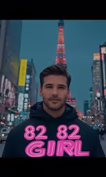 a man wearing a neon hoodie while standing on a street