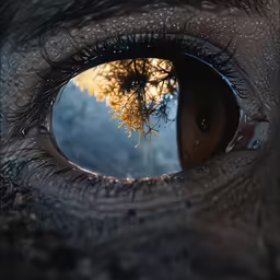 an image of the reflection of a tree in a human eye