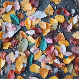 several colored leaves on a black background