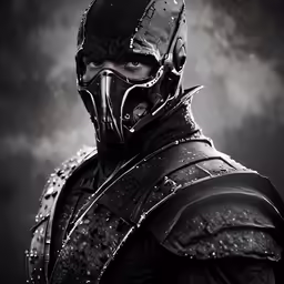 a man dressed in black with a helmet