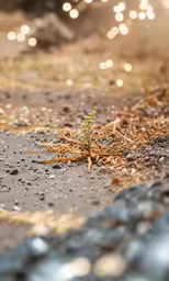 a single plant is sitting on the concrete