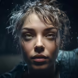 a young woman is standing in the dark