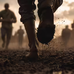 the person is kicking dirt on the ground