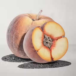 a whole peach sitting on top of a ground