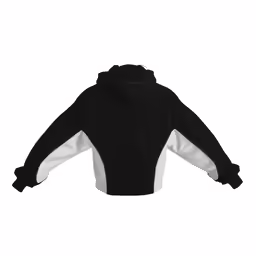 a black hoodie with white sleeves and a hood
