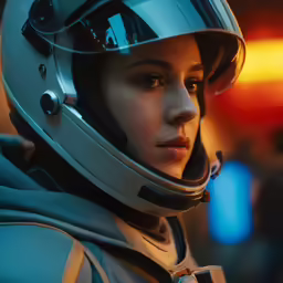 the girl is wearing a helmet and a jacket