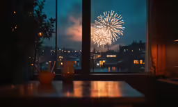view from bar with fireworks, plants and candle