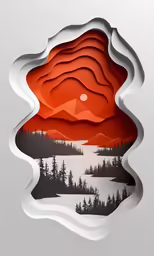 a graphic of mountains and forest on paper