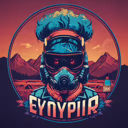 the logo for elypir, an upcoming video game,a man wearing a gas mask and a helmet with the words crypir on it