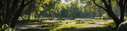 a view of a wooded area with trees and a path