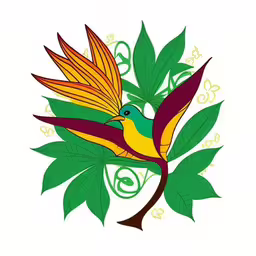 a bird with leaves on it and a design