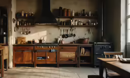an old kitchen with antique cabinets and wood floors