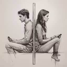 a drawing of two people sitting on the ground