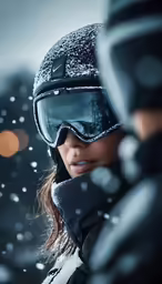 the woman is wearing goggles and posing for the camera
