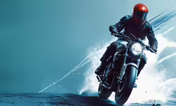 a person on a motor bike riding through some water