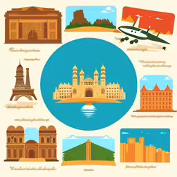 colorful city icons displayed over a light background,the most famous buildings and landmarks in europe