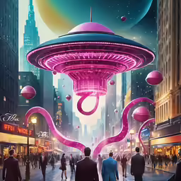 the city with an unusual street view is depicted in this surreal scene