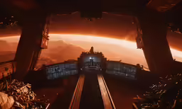 a sci - fi sci - fi scene showing a stairway in a building