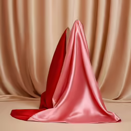 the abstract object has a red fabric draped behind it