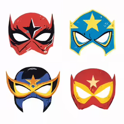 four different masks with star on them