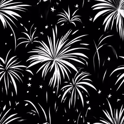 black and white fireworks against a dark sky
