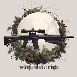a rifle that is on top of plants