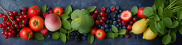 a display of fruits and vegetables on top of a counter