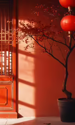 there is a tree next to the door