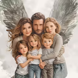 a family portrait painted with pastel pencils and color on paper