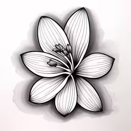 a drawing of a flower with black and white lines,a black and white drawing of a flower