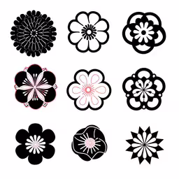 six flower designs on a white background,flower icons set in different colors and patterns