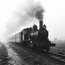 a train is passing by on a foggy day