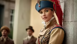 an image of a woman wearing a costume with a feather