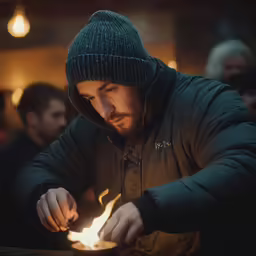 man lighting a candle at a candlelight ceremony