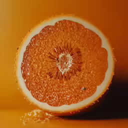 an orange cut open with a yellow background