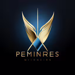 the logo for peninsula mines with gold and blue wings,the logo for the peminres airlines