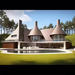 there are three chimneys on this modern house